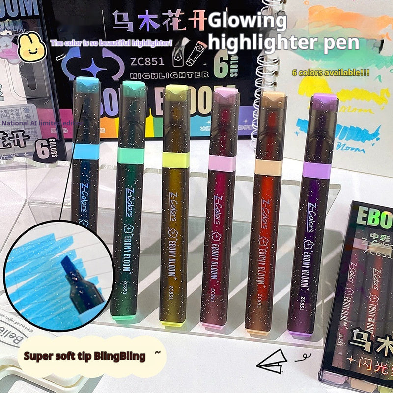 Student-use Minimalist Glossy Highlighter Set 6 Colors