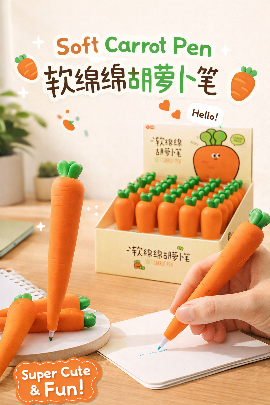 Stress Relieving Cartoon Pens | Carrot, Strawberry, Bunny, Bao Bun, Cactus, Pineapple
